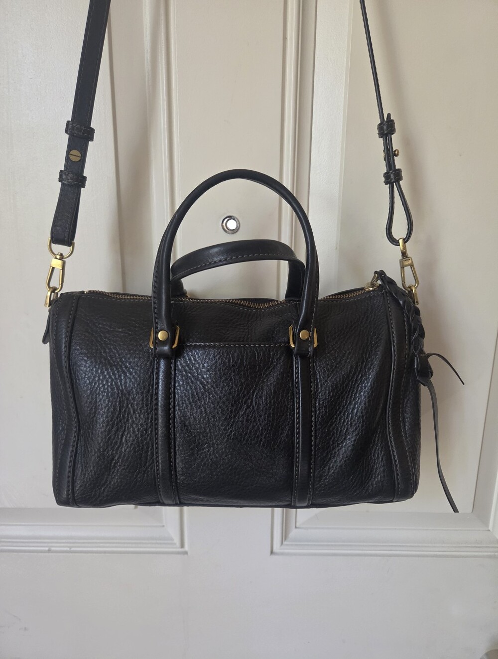 FOSSIL "KENDALL" BLACK LEATHER SATCHEL 🖤💛